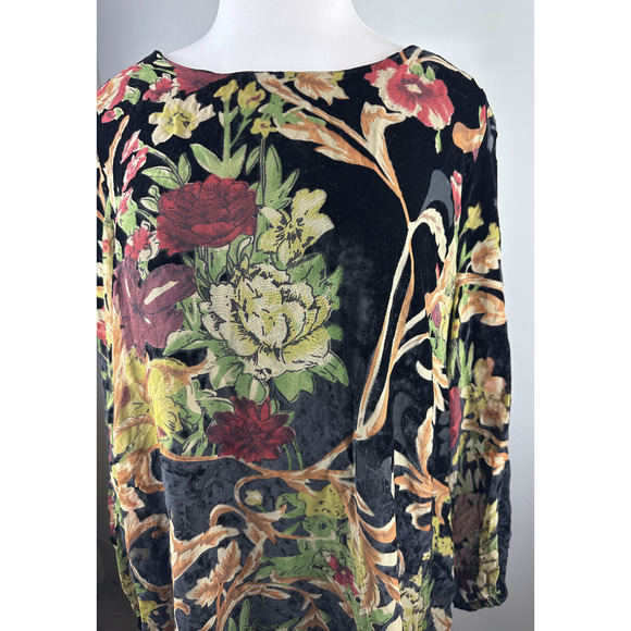 ABS Collection Crushed Velvet Floral Dress Long Sleeve Ruffle Black Plus Size 22 - Picture 6 of 15